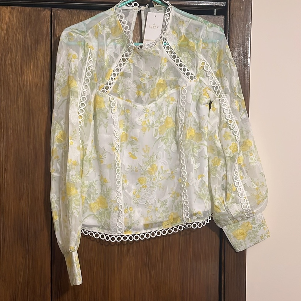 Lipsy Floral Blouse with Embroidered Collar and Trim